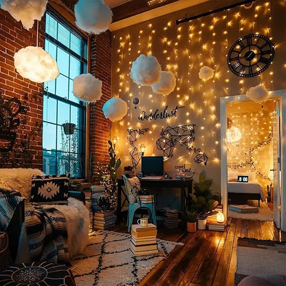 300 LED Curtain String Lights, Twinkle Fairy Lights for Bedroom with 8 Lighting Modes, USB Christmas Lights for Party Home Bedroom Indoor Wall Room Decor (White)