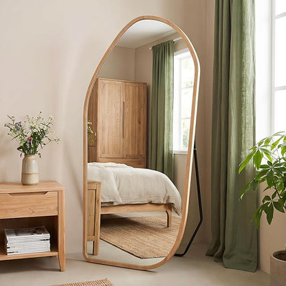 Suidia Full Length Mirror, Oversized Floor Mirror with Solid Wood Frame, Large Standing Mirror for Bedroom Living Room, Wood Art Style, Light Walnut, 86" L x 40" W