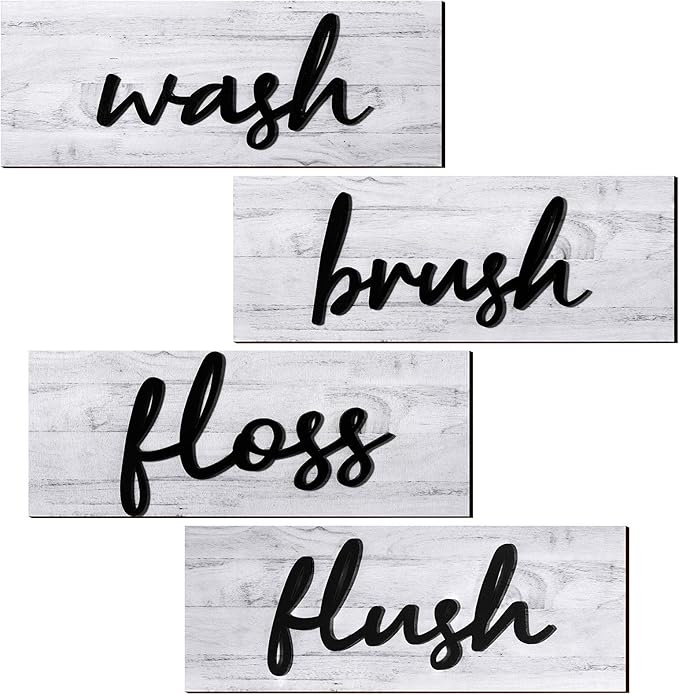 Jetec 4 Pieces Farmhouse Bathroom Wall Decor Wash Signs Rustic Hanging Wooden Signs Primitive Wall Arts Vintage Country Wooden Decorations for Home Room Bathroom(White)