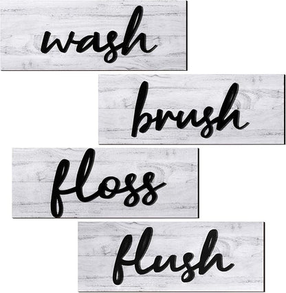 Jetec 4 Pieces Farmhouse Bathroom Wall Decor Wash Signs Rustic Hanging Wooden Signs Primitive Wall Arts Vintage Country Wooden Decorations for Home Room Bathroom(White)
