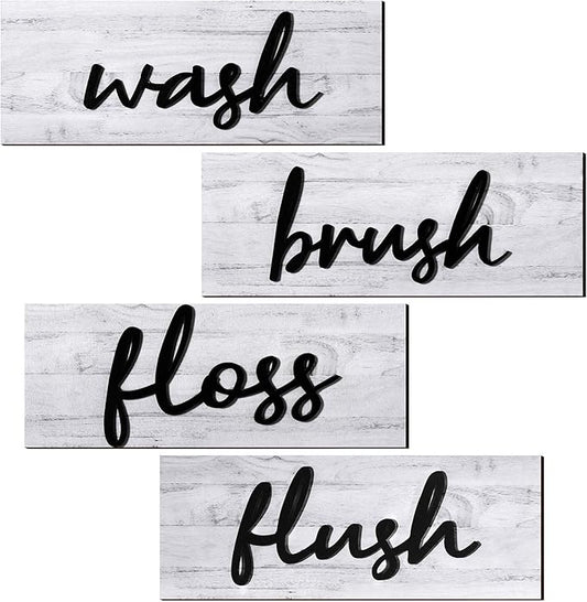 Jetec 4 Pieces Farmhouse Bathroom Wall Decor Wash Signs Rustic Hanging Wooden Signs Primitive Wall Arts Vintage Country Wooden Decorations for Home Room Bathroom(White)