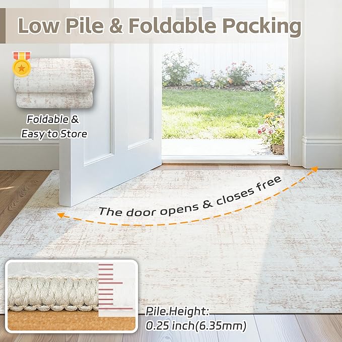 9x12 Area Rugs for Living Room Washable Rug: Anti-Skid Abstract Modern Living Room Rug Soft Thin Carpets Indoor Floor Non-Shedding Carpet for Bedroom Dining Farmhouse Nursery Home Office Beige White