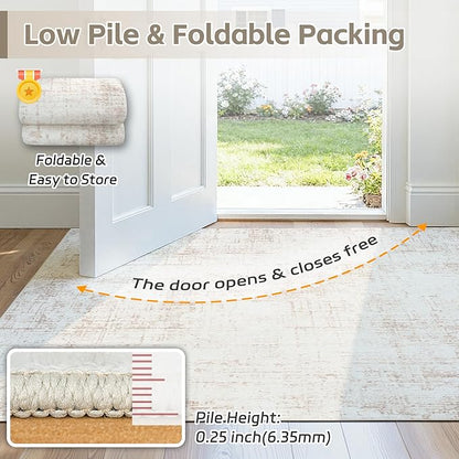 8x10 Area Rugs for Living Room Washable Rug: Anti-Skid Abstract Modern Living Room Rug Soft Thin Carpets Indoor Floor Non-Shedding Carpet for Bedroom Dining Farmhouse Nursery Home Office Beige White