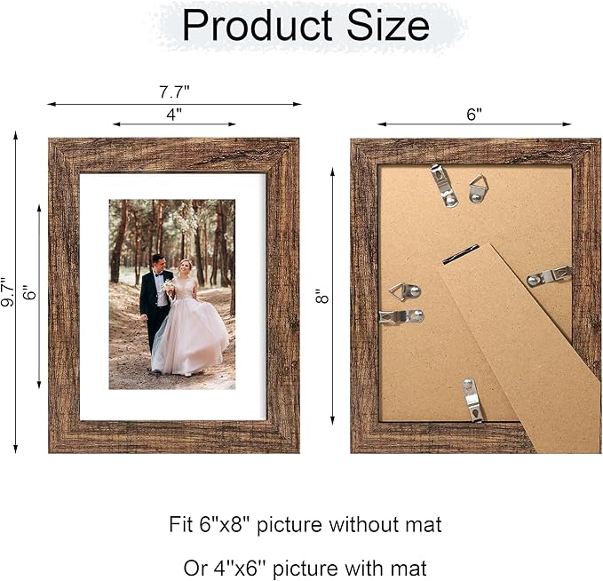 iRahmen 6x8 Picture Frame with Mat 4x6 - High Definition Real Glass Wooden Photo Frames for Tabletop Display and Wall Mounting (Brown, Set of 2)