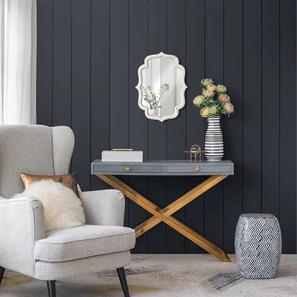 Vintage Small Scalloped Wall Mirror Decorative 16" x 12", Hanging Rustic Distressed White Bathroom Mirrors for Vanity, Farmhouse Wood Quatrefoil Wall Mounted Mirror for Living Room