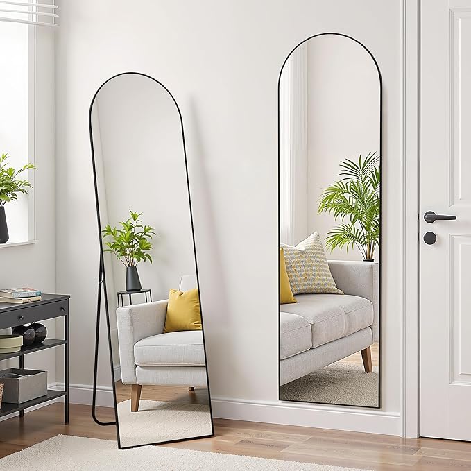 Simple Deluxe Arched Full Length Mirror, 59"x16" Large Floor Mirrors, for Wall Door Bedroom Bathroom Living Room (Black)