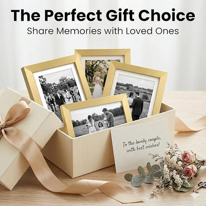 upsimples 4x6 Picture Frame Set of 10, Display Pictures 3.5x5 with Mat or 4x6 Without, Multi Photo Frames Collage for Wall or Tabletop Display, Gold