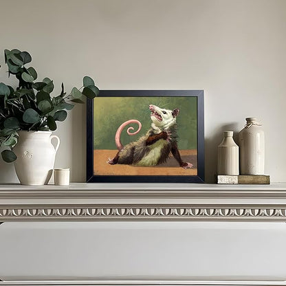 Funny Animals Opossum Wall Art, Whimsical Opossum Canvas Wall Decor Posters, Cute Possum Humor Animal Lovers Prints Painting for Living Room Bedroom Dorm Decor 8x10 Inch Framed