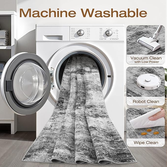6x9 Area Rugs Living Room: Washable Large Abstract Neutral Modern Soft Rug Stain Resistant Indoor Floor Non-Slip Accent Carpet for Bedroom Nursery Playroom Dining Room Office Dorm Home House Decor