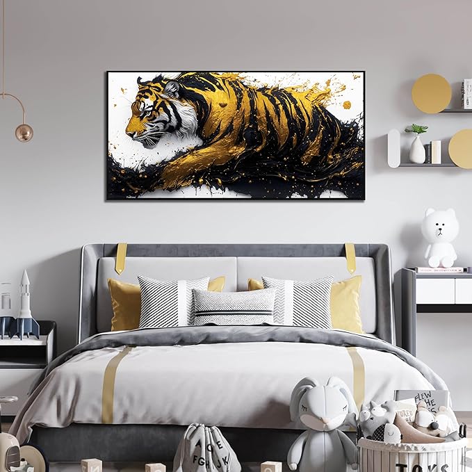Tiger Painting Wall Art for Living Room - Animal Canvas Wall Art for Office - Black Framed Wall Art for Bedroom Size 24" x 48"