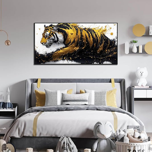 Tiger Painting Wall Art for Living Room - Animal Canvas Wall Art for Office - Black Framed Wall Art for Bedroom Size 24" x 48"