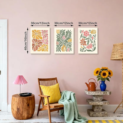 WENGTIAO 3Pcs Flower Market Canvas Wall Art Boho Floral Prints Posters Colorful Blossom Paintings Pictures Minimalist Wildflower Artwork for Living Room Girls Room Nursery Bedroom 12x16x3