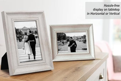 Yaetm 5x7 Picture Frame Set of 4, 1.4” Wide Molding & Rustic White Photo Frames 5 x 7 with HD Tempered Glass, Display on Tabletop & Wall Mounting (4 Pack, White)