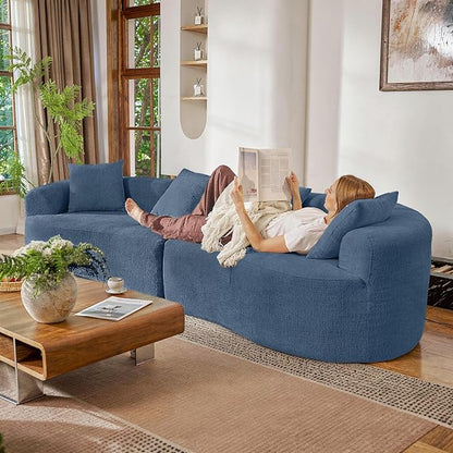 110” Modern Curved Sofa,Oversized Couch for Living Room,Cloud Couch with Boneless Couchs,Modular Sectional Sofa with Deep Seat,No Assembly Required,Dark Blue