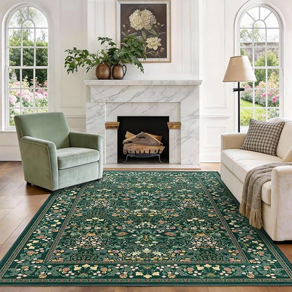 AMADA HOMEFURNISHING 6x9 Area Rugs, Non-Slip & Low-Profile Living Room Rug with Durable Edge Binding, Soft Large Washable Floral Rug for Living Room, Bedroom, Dining Room