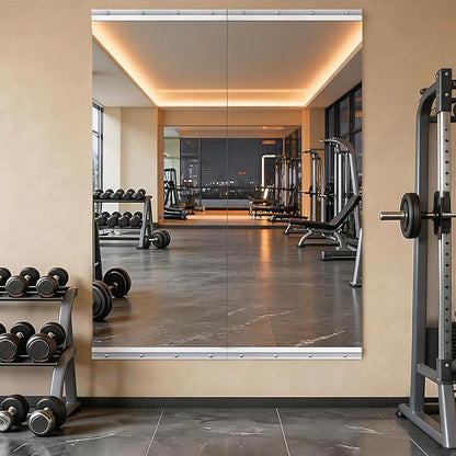 Hasipu Home Gym Mirror 55" L x 17" W - 2PCS Large Full Body Mirror for Yoga, Fitness, Garage, Dance Studio, Wall-Mounted, 0.16in Tempered Glass Frameless