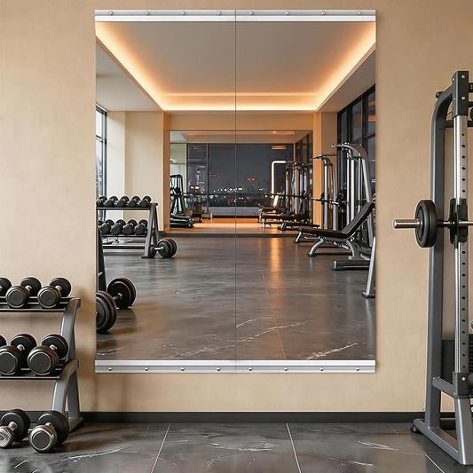 Hasipu Home Gym Mirror 55" L x 17" W - 2PCS Large Full Body Mirror for Yoga, Fitness, Garage, Dance Studio, Wall-Mounted, 0.16in Tempered Glass Frameless