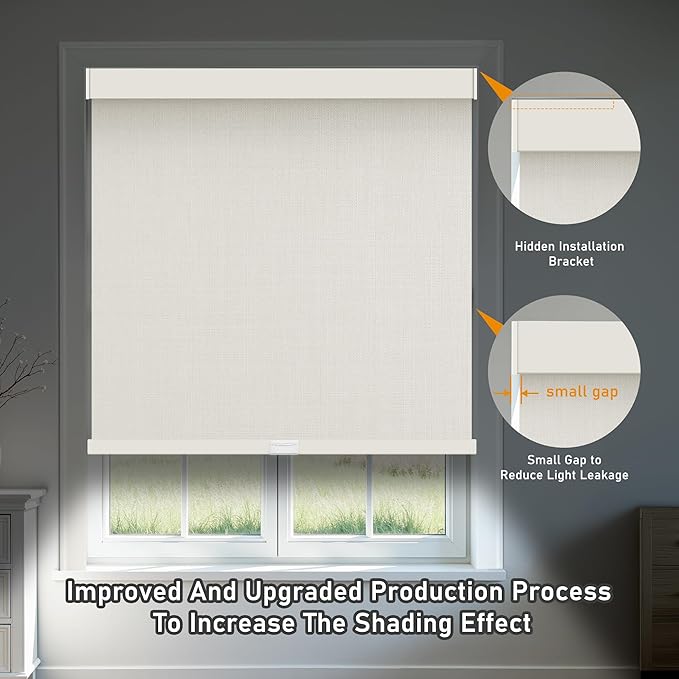 AOSKY Linen Roller Blinds Shades for Indoor Windows Pull Down Cordless Blackout Black Out Window Shade 48 Inch Blinds for Home Beige