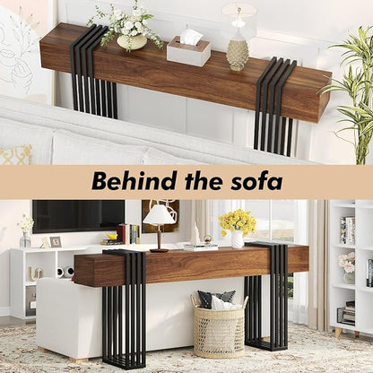 knoworld 71 Inch Long Console Table, Extra Thick Industrial Sofa Table Behind The Couch Rectangular Entryway Table for Entrance Hallway Living Room, Entire top Board & 4-Pipe Legs, Rustic Brown