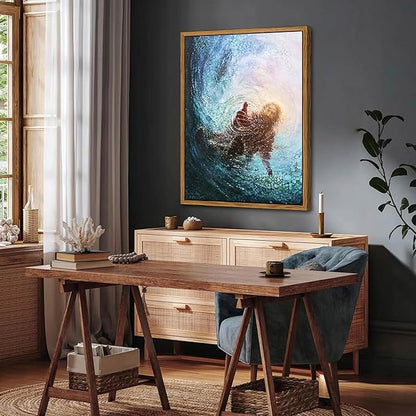 Floating Frame Jesus Christian Wall Art, Hand of God Canvas Paintings Posters Prints, Christ Religion Bible Jesus Salvation Wall Decor for Church Study Prayer Room Home Decoration 24x36 inch