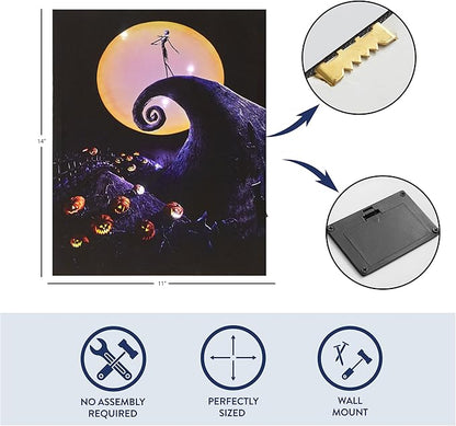 Nightmare Before Christmas LED Light Up Canvas Wall Art featuring Jack Skellington, 11"W x 14"H