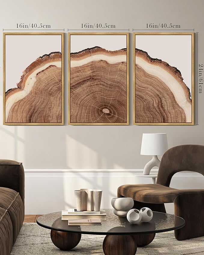 Drsoum Vintage Retro Tree Rings Wood Framed Wall Art Modern Wood Stump Nature Rustic Artwork Bedroom Living Room Ready to Hang 16x24in Natural Framed