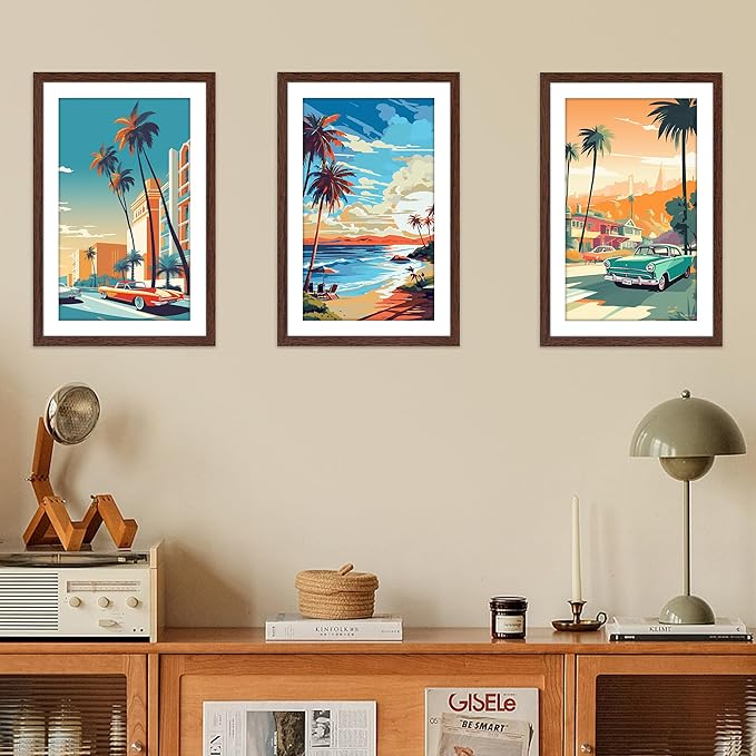 FIXSMITH 11x17 Picture Frame Brown Set of 2, Photo Frame with HD Plexiglass, Display Pictures 9x15 with Mat or 11x17 Without Mat, Brown Picture Frames Collage Wall Decor, Gallary Wall Frame