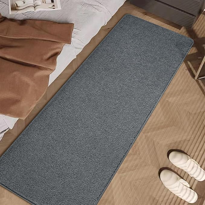 2x6 Bedside Runner Rug, Dark Grey Hallway Area Rugs for Bedroom, Low Pile Washable Modern Memory Foam Carpet, Non Slip Soft Carpets for Entrance Kitchen Laundry Living Room Decor