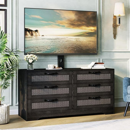 GarveeHome TV Stand with Mount for 32-85 Inch TVs - 47.2" Modern Entertainment Center with 6 Rattan Drawers, Media Console Table Storage for Living Room & Bedroom