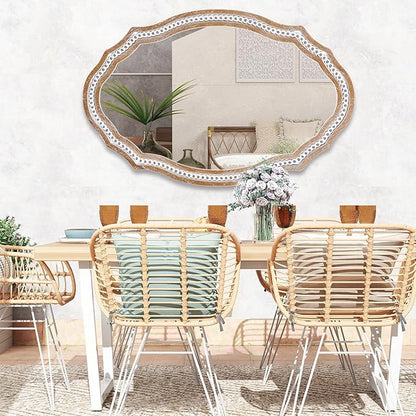 24x35 Inch Wooden Oval Mirror for Bathroom Over Sink, Rustic Farmhouse Decorative Mirrors for Wall, Entryway, Living Room, Bedroom (Vertical/Horizontal)