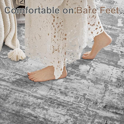 HOMORE Living Room Rug 8x10 Grey Area Rugs Non Slip Washable Rugs for Bedroom Dining Room Abstract Carpet for Farmhouse Kids Playroom Classroom
