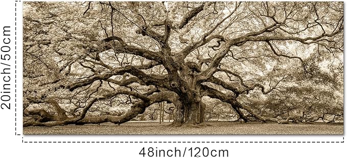 KREATIVE ARTS Large Sepia Angel Oak Tree Canvas Wall Art - 20"x48" Vintage Forest Landscape Framed Painting - Abstract Nature Photo Prints for Living Room, Bedroom, Office, Home Decor