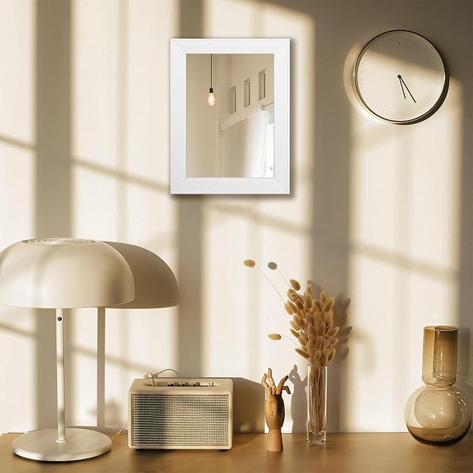 Ruomeng Rectangular Wall Mirror 12" x 16" Beveled Framed Mirror for Bathroom, Bedroom, Entryway, Living Room, White