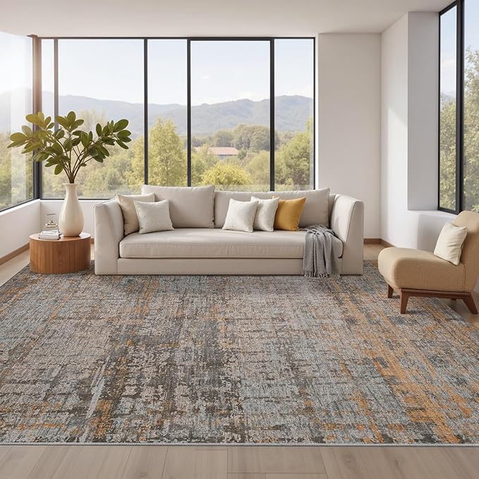 Rugxara Area Rugs 8x10,Large Soft Rugs for Living Room, Washable,Modern Abstract Rugs for Bedroom Dining Room, Non-Slip Foldable Thin Indoor Carpet Stain Resistant(Taupe)