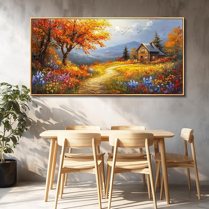 FUHAIHUA Wood Framed Canvas Wall Art For Living Room Wall Decor For Bedroom Office Wall Decoration Reddish Orange Tree Paintings Farmhouse Pictures Artwork Room Aesthetic Home Decor 20x40 In