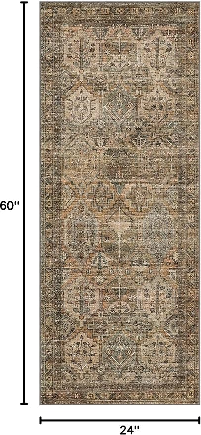 Bavni Kitchen Rug 2x5 Runner Rugs for Hallways Entryway, Washable Vintage Print Carpet, Ultra-Thin Chenille Low Pile Lightweight Rug with Non Slip Backing, Warm Taupe