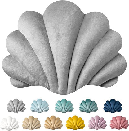 Ashler 3D Throw Pillows Shell Shaped Accent Throw Pillow, Soft Velvet Insert Included Cushion for Couch Bed Living Room, Pack of 1, Light Grey, 18 X 13 inches