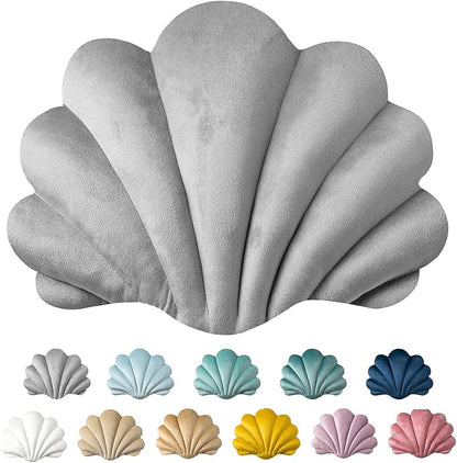 Ashler 3D Throw Pillows Shell Shaped Accent Throw Pillow, Soft Velvet Insert Included Cushion for Couch Bed Living Room, Pack of 1, Light Grey, 14 X 11 inches