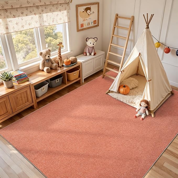 FinRèc 6x9 Washable Area Rugs for Bedroom Living Room, Low Pile Thin Rug Solid Color, Non-Slip Carpet Indoor for Home Decor (Orange/White)