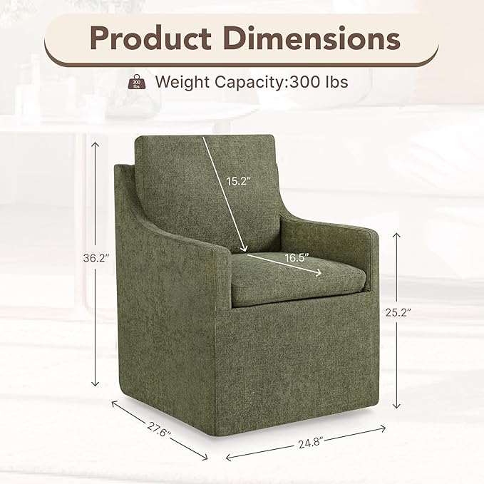 KISLOT Upholstered Dining Chairs Set of 1, Modern Dining Room Chairs with Casters & Washable Cover, Rolling Accent Chair with Hidden Storage for Kitchen, Farmhouse, Living Room, Green, 1 Box
