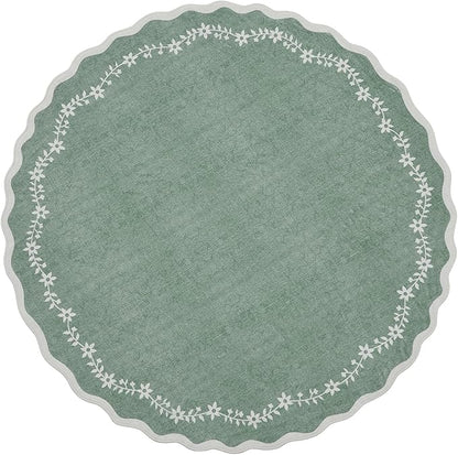 GarveeHome Round Area Rugs 6ft for Bedroom, Sage Green Washable Circle Rug Soft Non Slip Floral Print Floor Mat Leaves Carpet Indoor Thin Rug for Living Room Dining Room Playroom Nursery