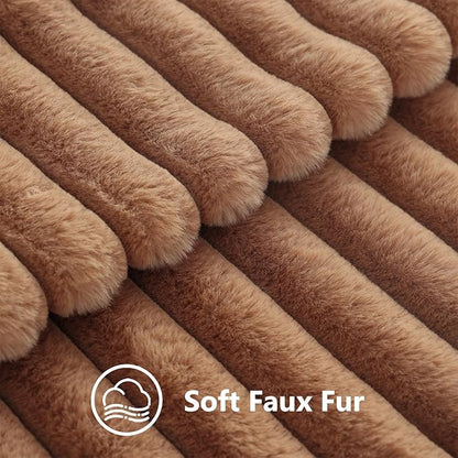decorUhome Cozy Faux Fur Throw Pillow Covers 22x22 Set of 2 Decorative Soft Plush Striped Modern Farmhouse Boho Couch Euro Sham Pillow Cases with Velvet Back for Sofa Bed Living Roomr, Brown