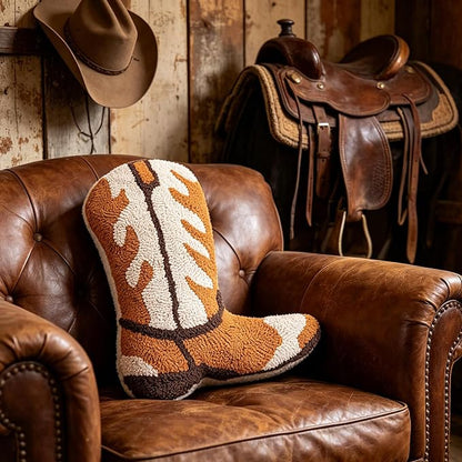 Moorfowl Cowboy Boot Throw Pillow Single-Sided Cute Novelty Accent Pillows Decorative Boot Shaped Stuffed Cushion for Bed Couch Chair Sofa (Yellow)