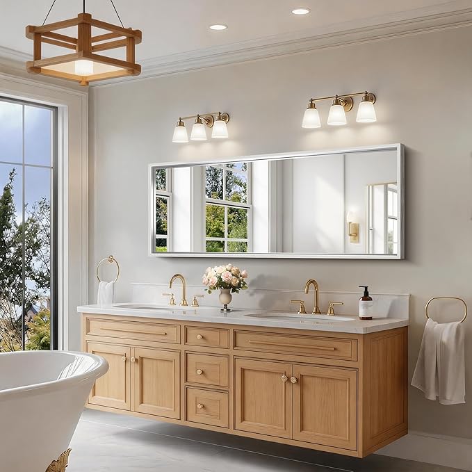 CIRCUMI 60"x24" Brushed Silver Mirror with Chunky Box Metal Frame, Bathroom Mirror for Vanity Remodel & New Home, Living Room, Entryway, Rectangular Wall Mirror, Tempered Glass, Vertical or Horizontal
