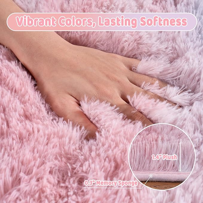 Shag Rugs for Living Room 9x12, Ultra Soft Abstract Pink Big Fuzzy Rugs for Bedroom, 9 x 12 Fluffy Shaggy Plush Carpet Girls Kids Room Dorm Upgrade Non-Slip