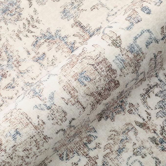 PureCozy Taupe Area Rug 6x9 Machine Washable Vintage Living Room Distressed Non Slip Carpet Traditional Indoor Bedroom Retro Floral Accent Throw Large Rug for Office Kitchen Dining Room