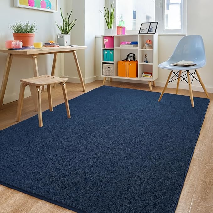 Rugs for Living Room Bedroom, 6x9 ft Navy Blue Area Rug, Washable Memory Foam Indoor Carpet, Modern Aesthetic Minimalist Non-Slip Carpets for Boys Girls Adults Home Decor