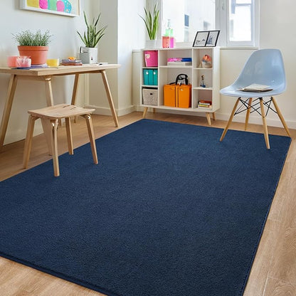 Rugs for Bedroom Living Room, 4x6 ft Navy Blue Area Rug, Washable Memory Foam Indoor Carpet, Modern Aesthetic Minimalist Non-Slip Carpets for Boys Girls Adults Home Decor