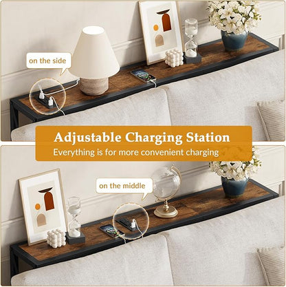 Gewudraw 41.8" Console Table, Narrow Behind The Couch Table with Outlet, Industrial Skinny Stand for Hallway, Entryway, Living Room, Bedroom, 6.5 Feet Power Cord,Rustic Brown