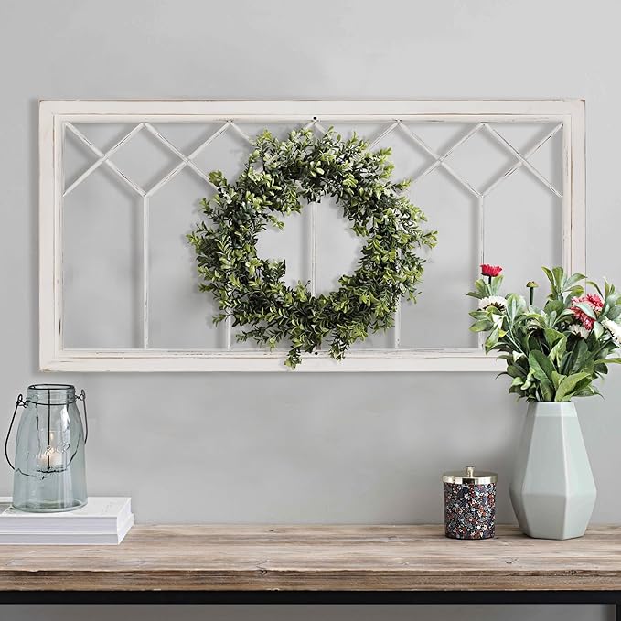 Oakrain Wood Window Frame Wall Art, 39"x 20" Rustic Wall Decor, Farmhouse Window Pane Decor for Wall, Decorative Wall Sculptures for Living Room, Bedroom, Entryway, Hallway, White